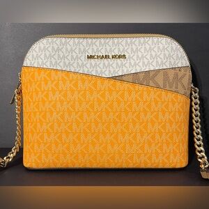 Michael Michael Kors Jet Set Travel Dome Crossbody Bag “Pop Orange Multi”